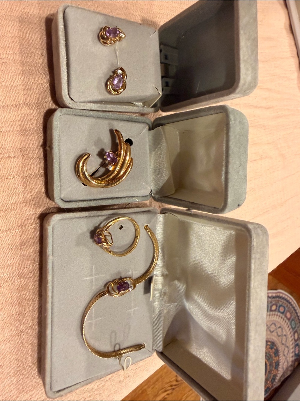 Gold-Tone Purple Stone Jewelry Set - Brand Not Visible stamped Korea